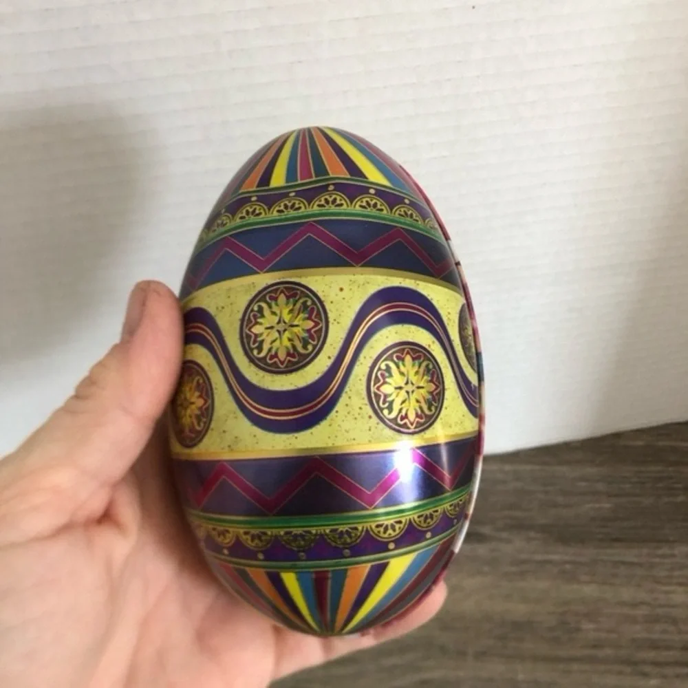 Vtg Colourful Decorative Fillable Metal Egg
